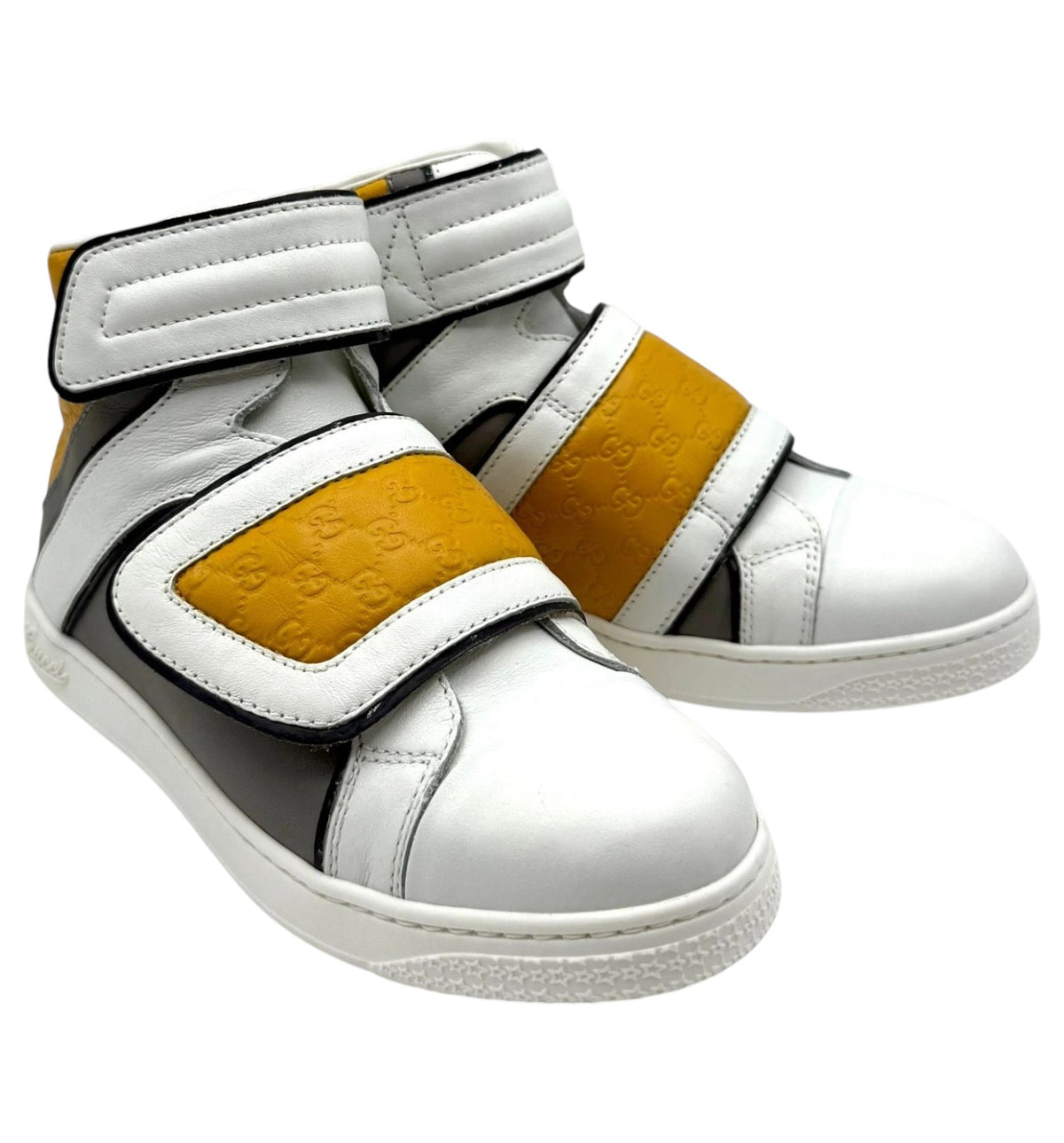 Gucci Kids White Yellow Leather Coda Pop High-top Sneaker 30/US 12.5
