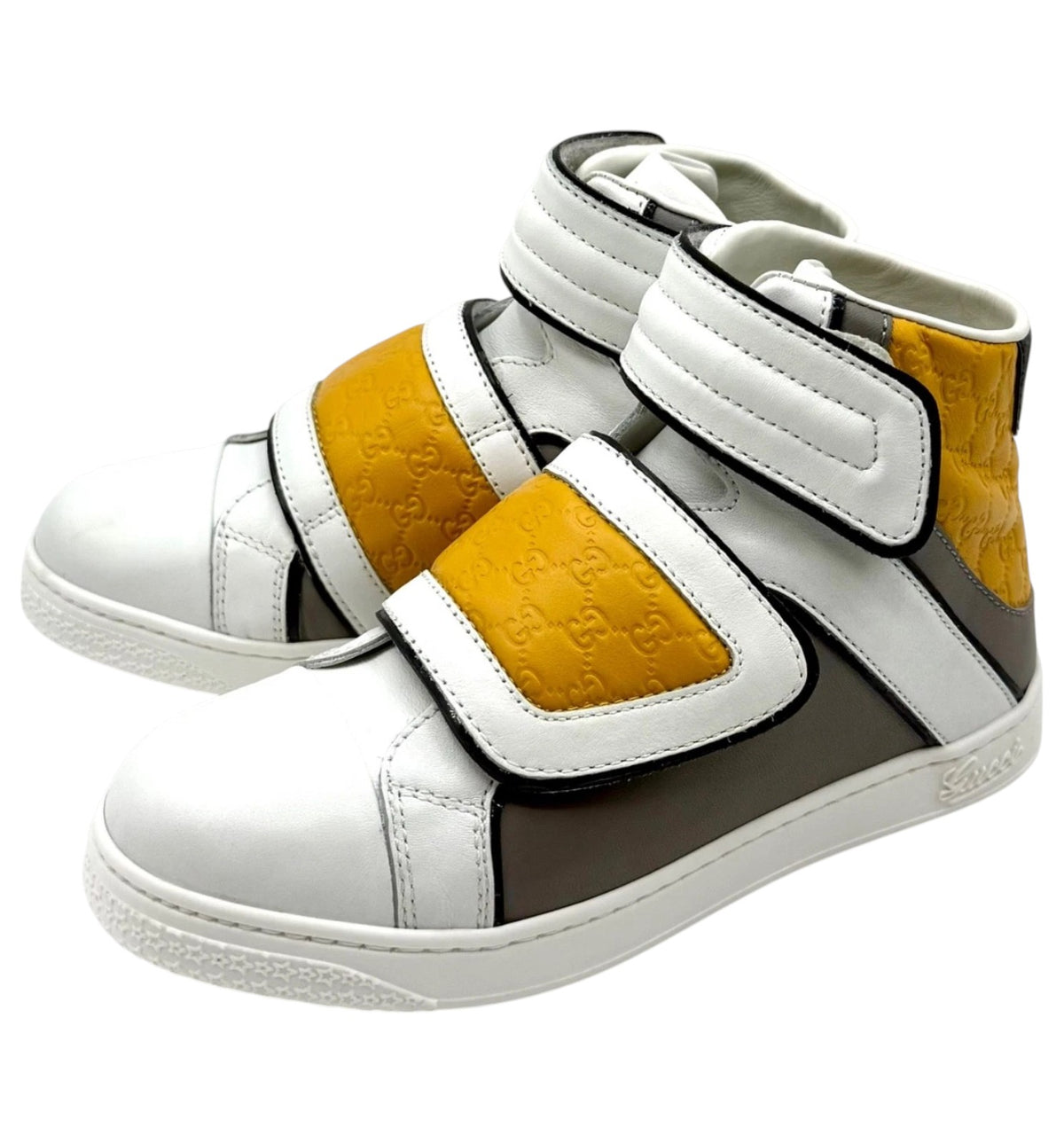 Gucci Kids White Yellow Leather Coda Pop High-top Sneaker 30/US 12.5