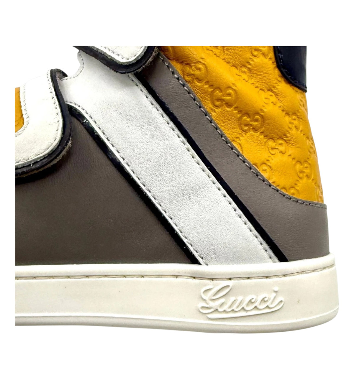 Gucci Kids White Yellow Leather Coda Pop High-top Sneaker 29/US 12