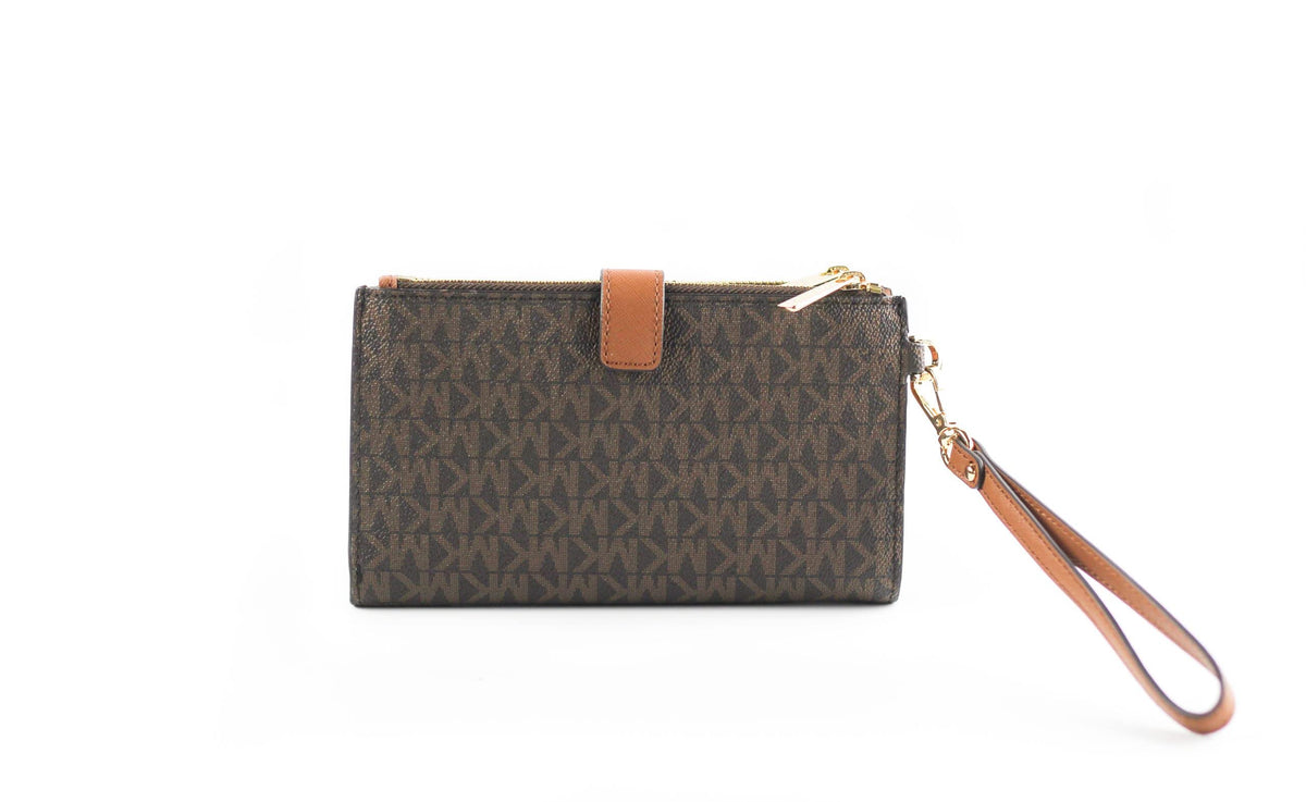 Michael Kors Women's Jet Set Travel MK Signature Double Zip Wristlet Wallet