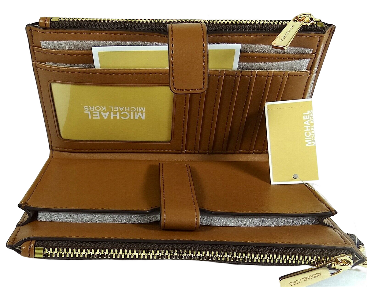 Michael Kors Women's Jet Set Travel MK Signature Double Zip Wristlet Wallet