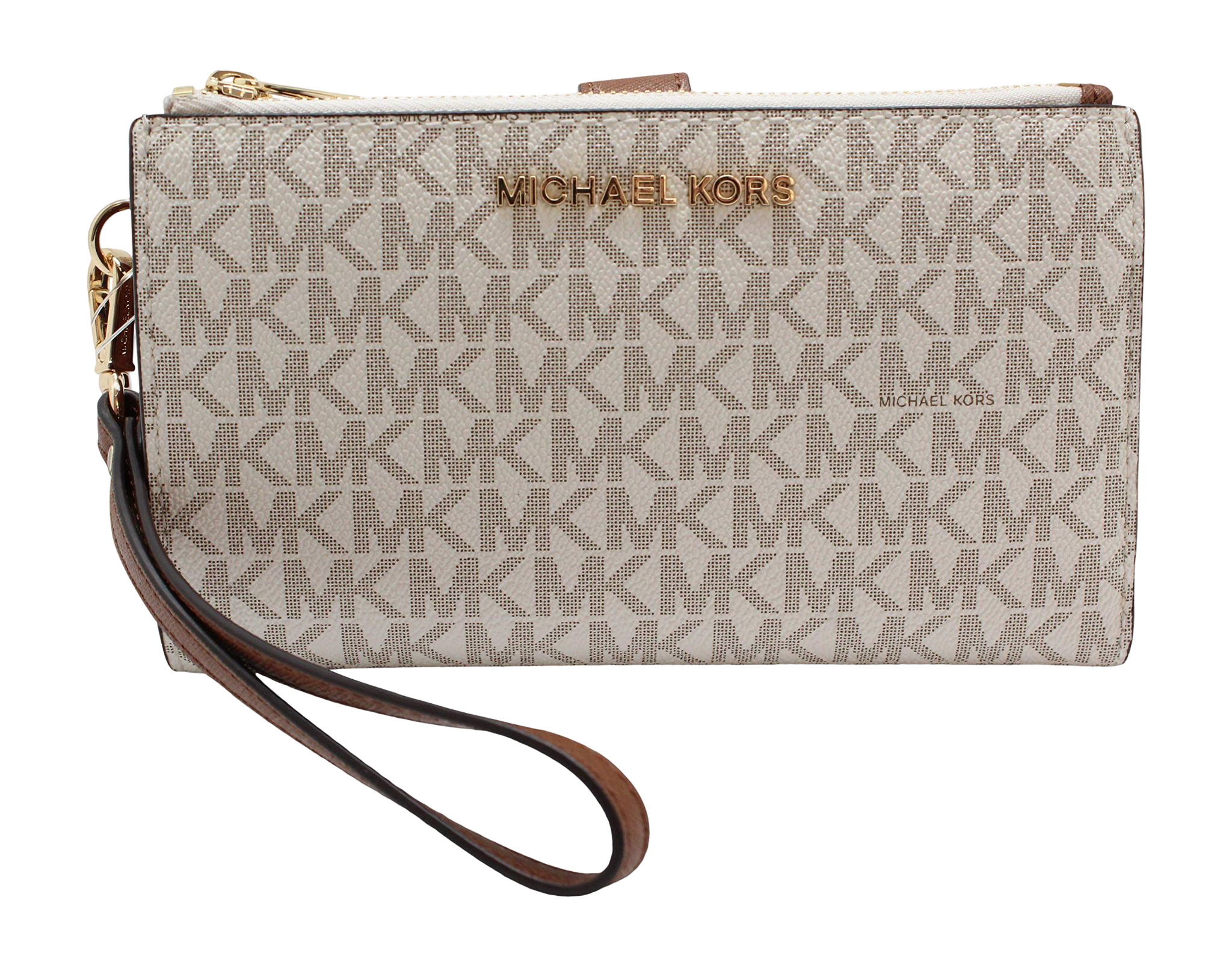 Michael Kors Women's Jet Set Travel MK Signature Double Zip Wristlet Wallet