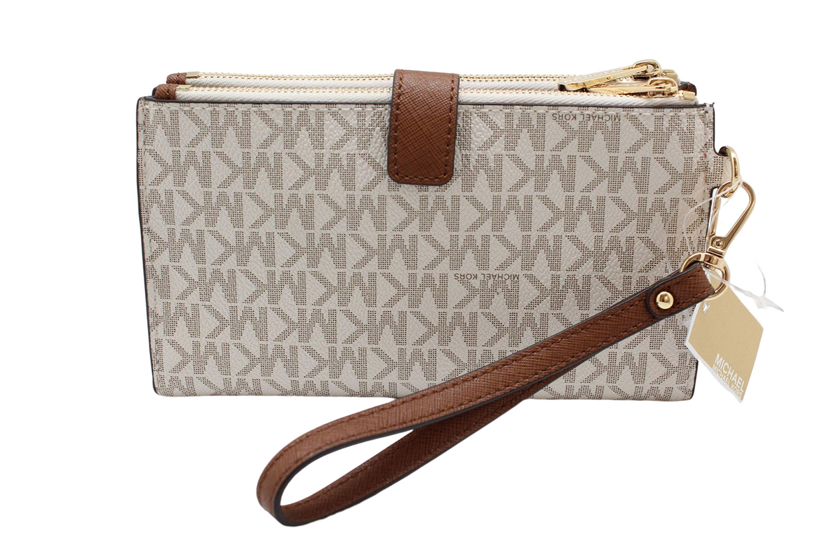 Michael Kors Women's Jet Set Travel MK Signature Double Zip Wristlet Wallet
