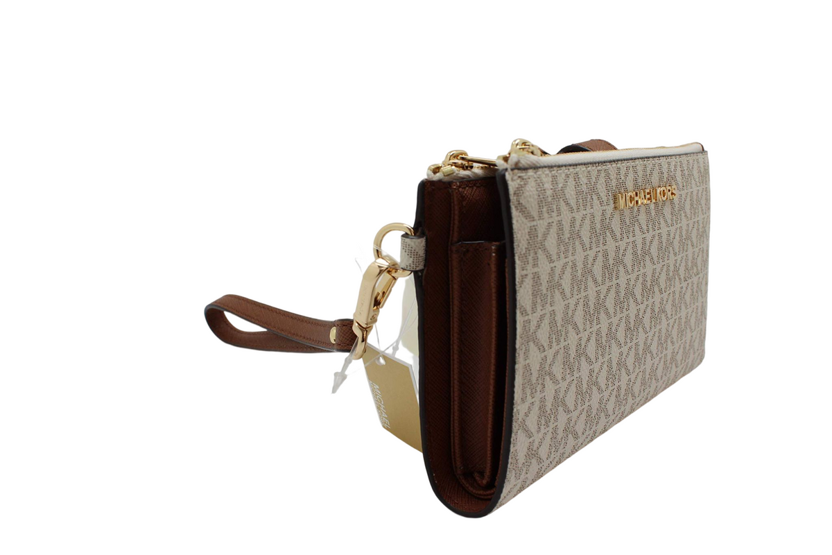 Michael Kors Women's Jet Set Travel MK Signature Double Zip Wristlet Wallet