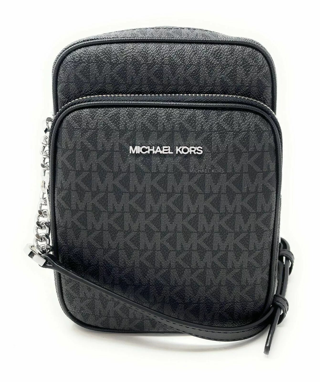 Michael Kors Jet Set Travel Black MK Signature PVC Medium Flight Crossbody Bag