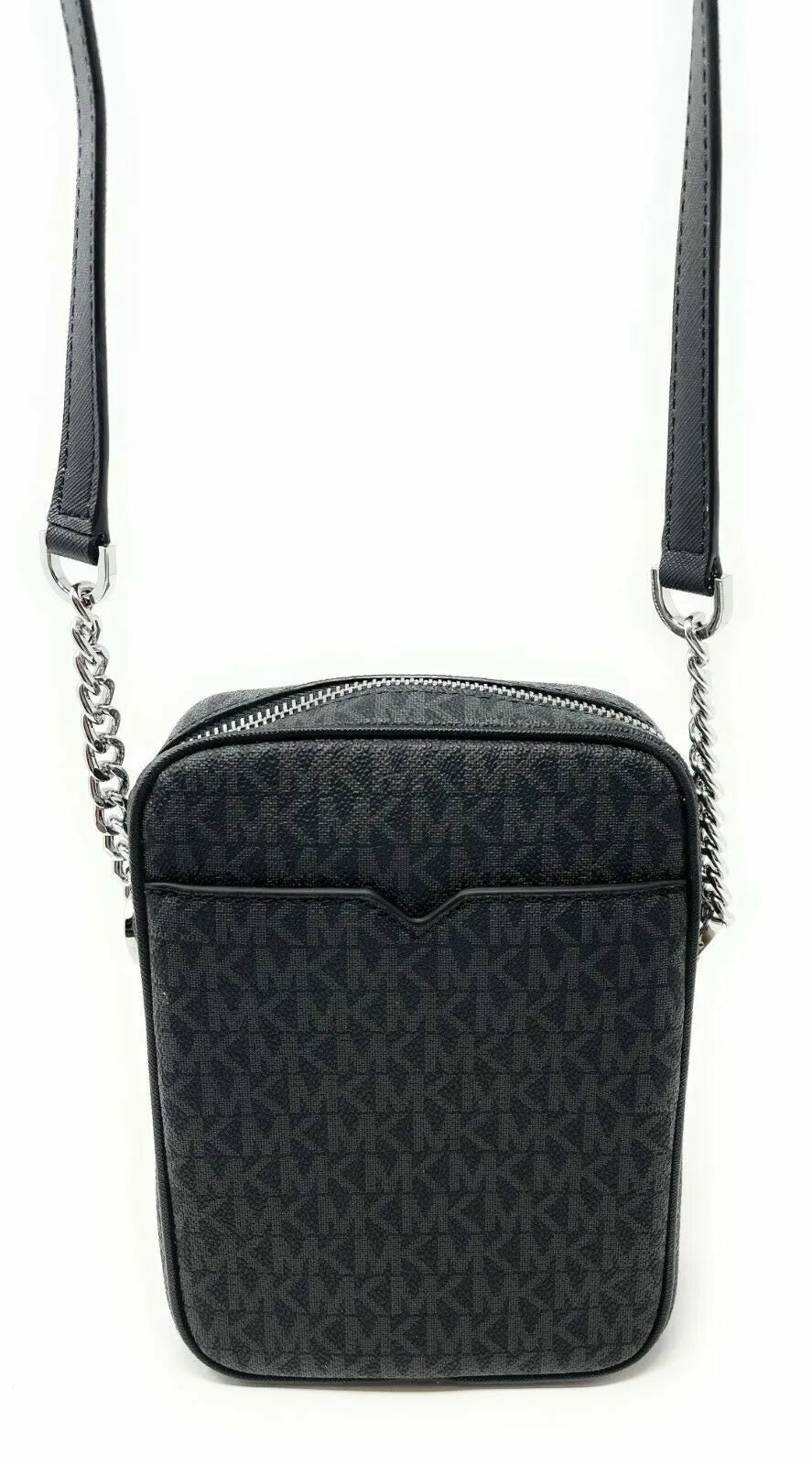 Michael Kors Jet Set Travel Black MK Signature PVC Medium Flight Crossbody Bag