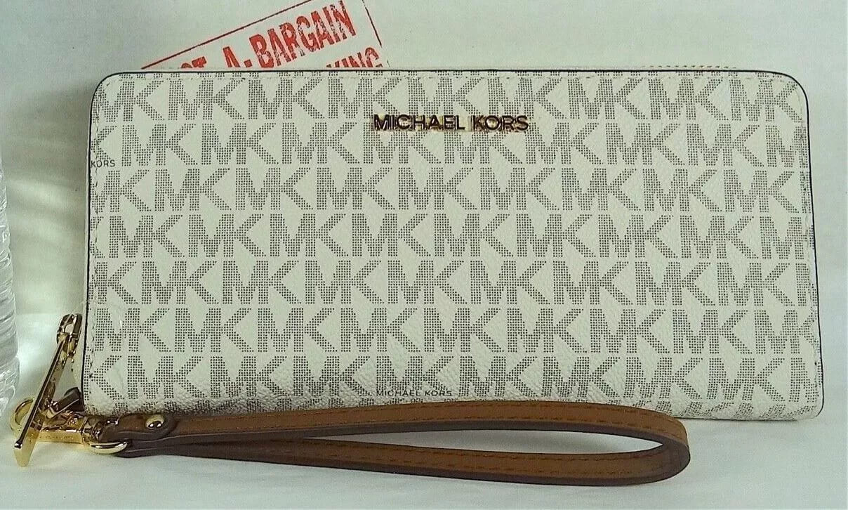 Michael Kors Jet Set Travel Vanilla Signature PVC Continental Wallet Wristlet