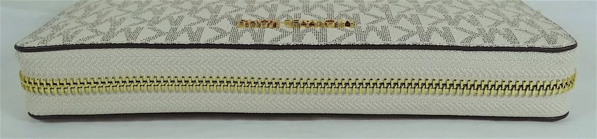 Michael Kors Jet Set Travel Vanilla Signature PVC Continental Wallet Wristlet