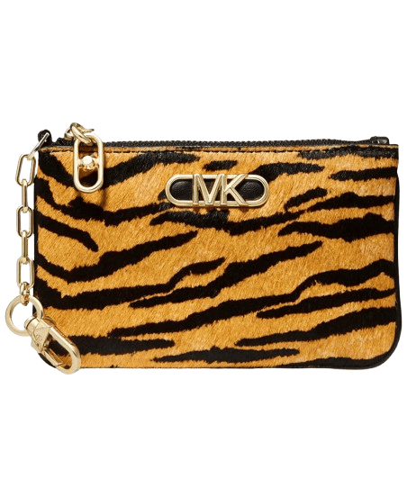 Michael Kors Tiger Brown Multi Print Calf Hair Avril Top Zip Satchel & Key Card