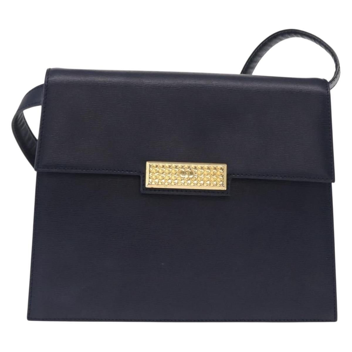 Christian Dior Vintage Cd Flap Leather Navy Leather Shoulder Bag Bag (Pre-Owned)