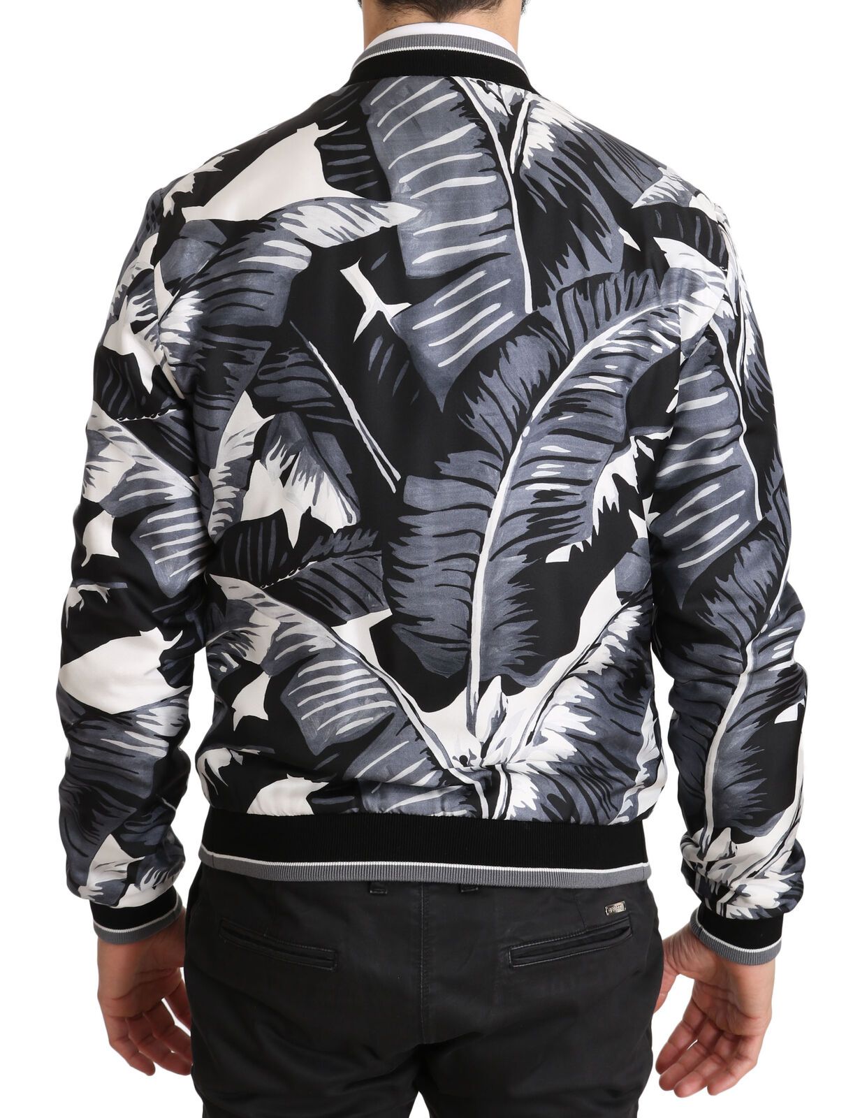 Dolce & Gabbana Elegant Banana Leaf Print Silk Bomber Men's Jacket