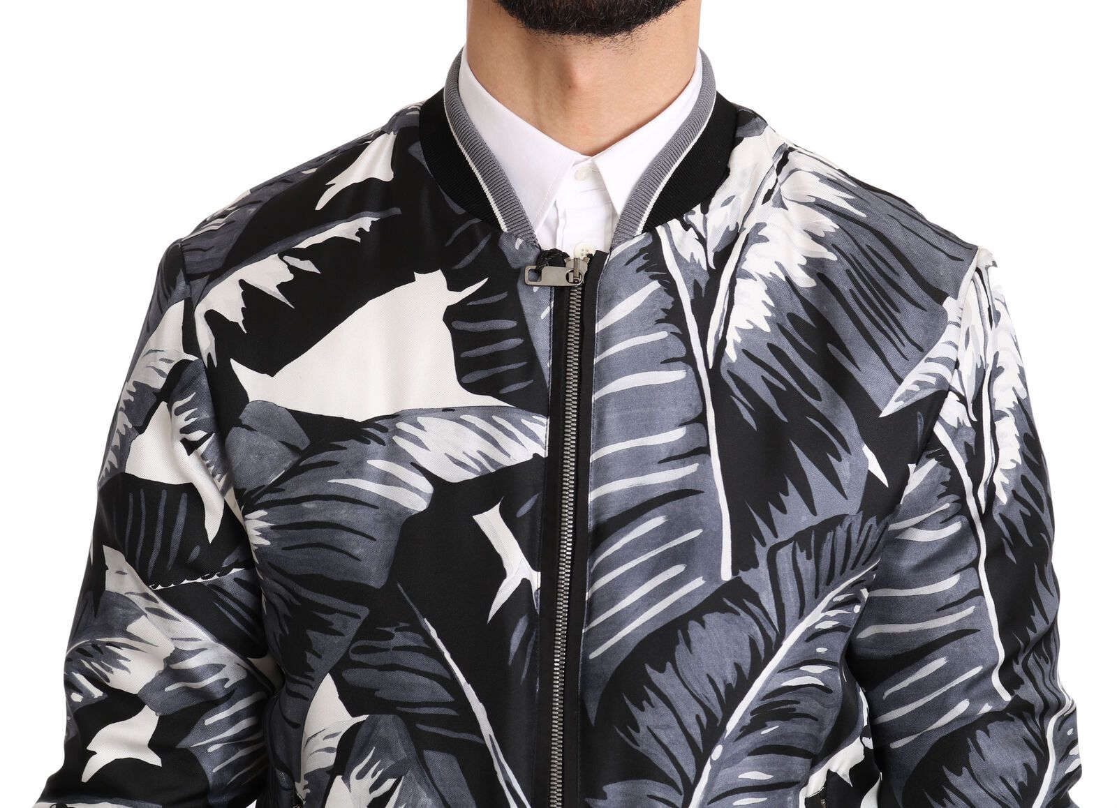 Dolce & Gabbana Elegant Banana Leaf Print Silk Bomber Men's Jacket