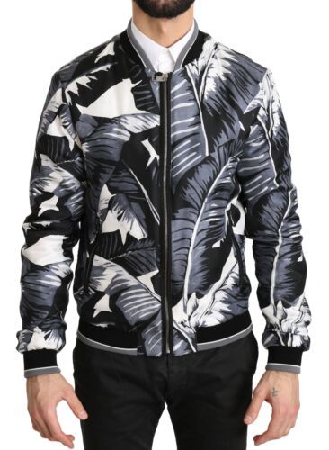 Dolce & Gabbana Elegant Banana Leaf Print Silk Bomber Men's Jacket