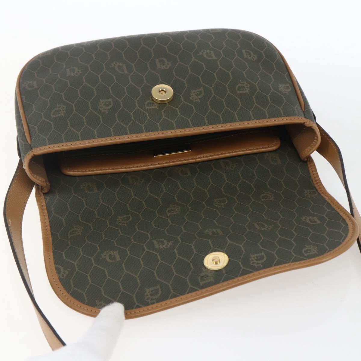Christian Dior Vintage Honeycomb Flap Canvas And Leather Khaki Canvas Shoulder Bag Bag (Pre-Owned)