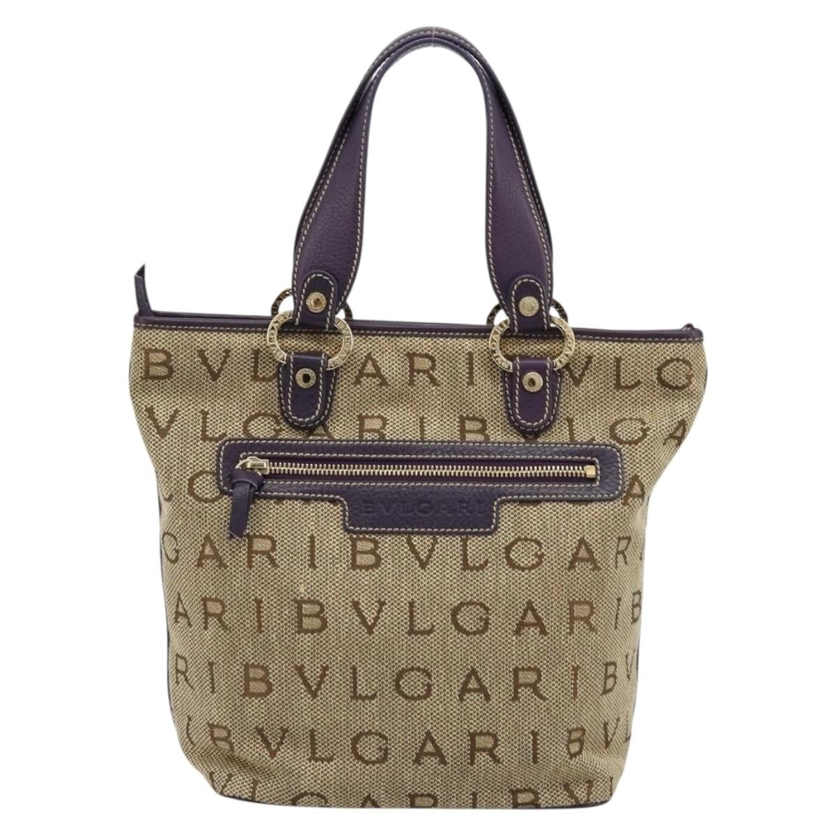 Bvlgari Logomania Canvas Beige Canvas Tote Bag Bag (Pre-Owned)
