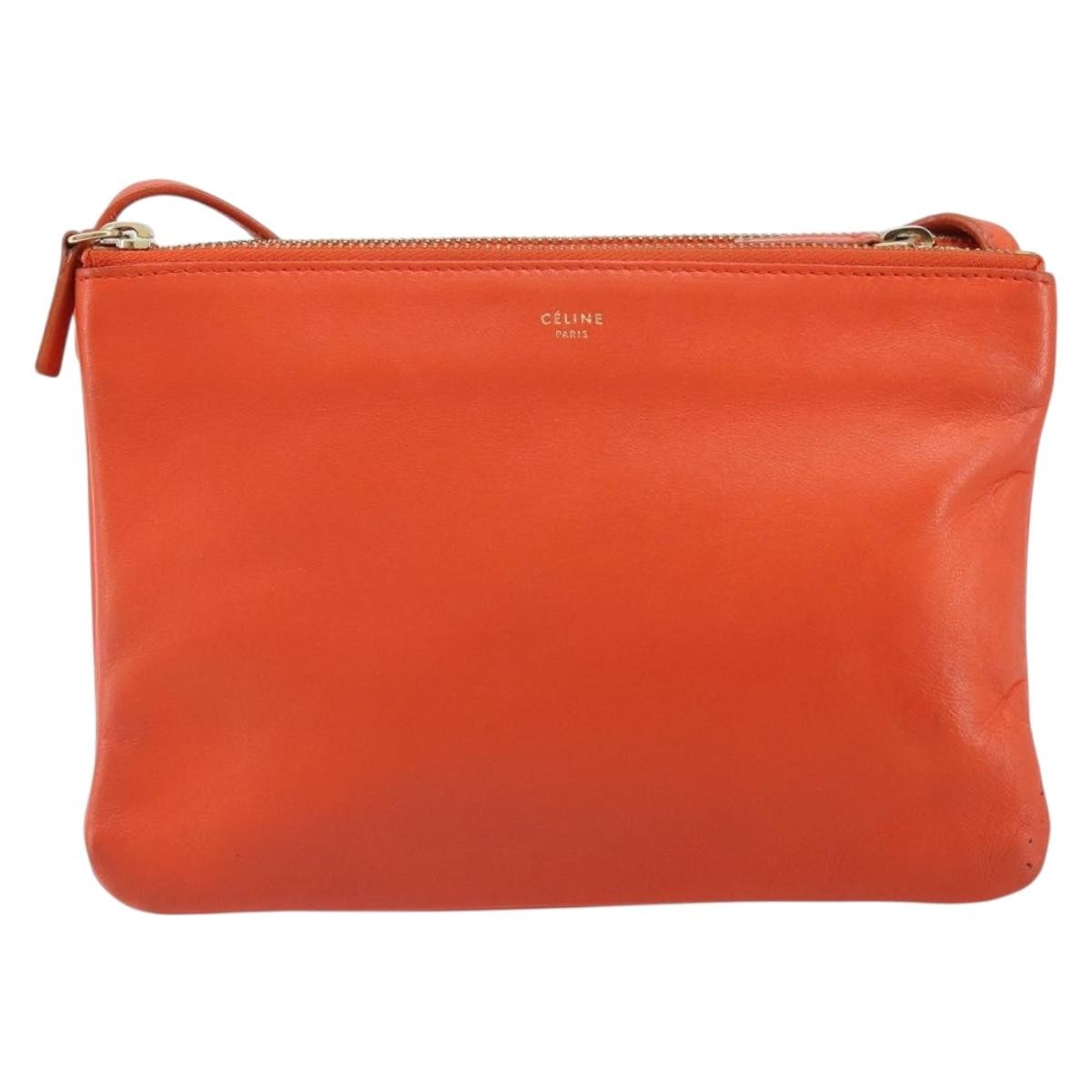 Celine Trio Leather Orange Leather Shoulder Bag Bag (Pre-Owned)