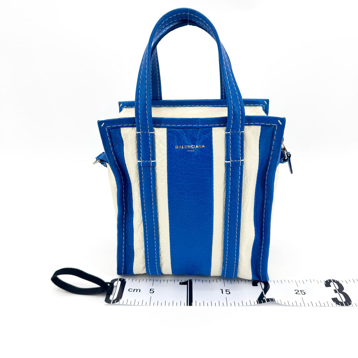 Balenciaga Bazar Striped Leather Blue Leather Tote Bag Bag (Pre-Owned)