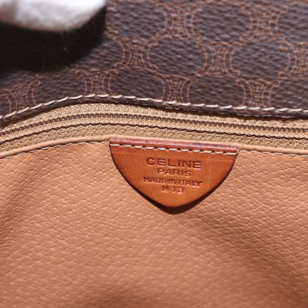 Celine Vintage Macadam Circle Logo Canvas And Leather Brown Canvas Shoulder Bag Bag (Pre-Owned)