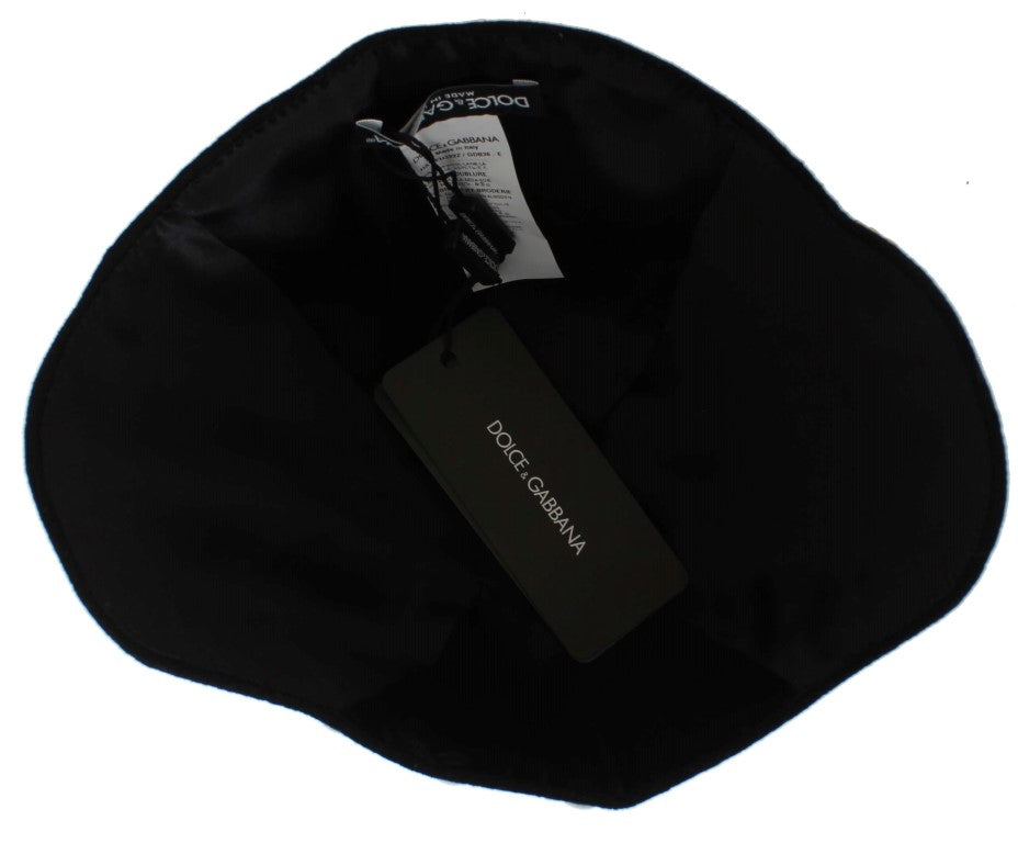 Dolce & Gabbana Black Wool White Floral Gold Leaf Women's Hat