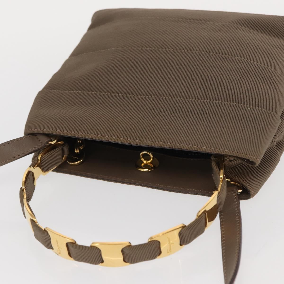 Salvatore Ferragamo Vala Canvas Beige Canvas Handbag (Pre-Owned)