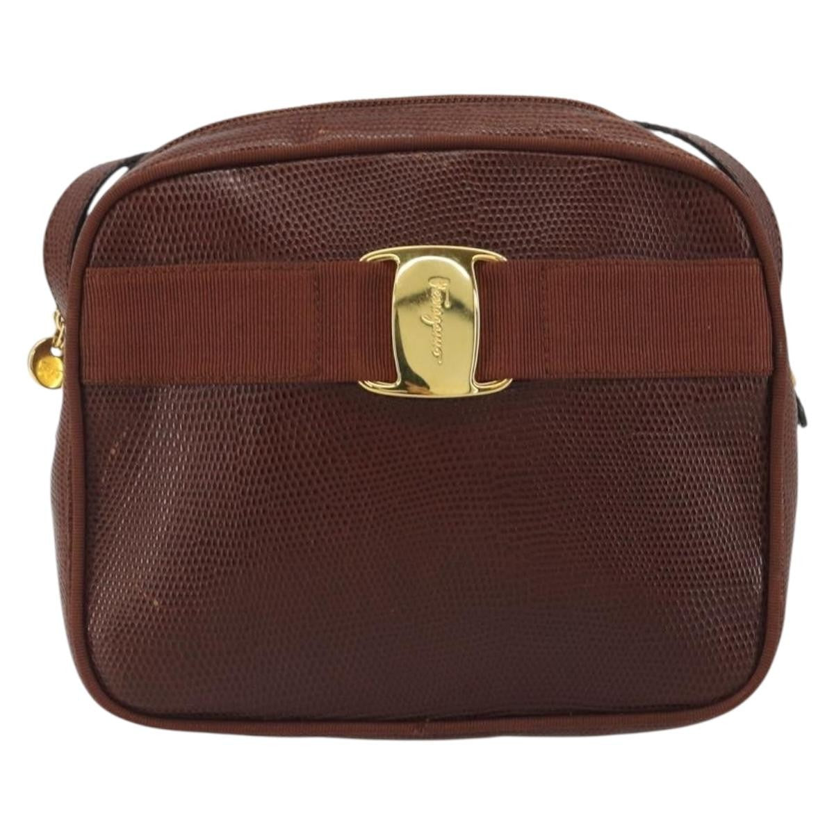 Salvatore Ferragamo Vara Bow Camera Leather Brown Leather Shoulder Bag Bag (Pre-Owned)