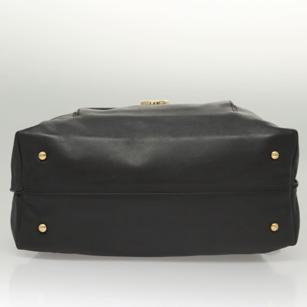Salvatore Ferragamo Gancini Leather Black Leather Handbag (Pre-Owned)