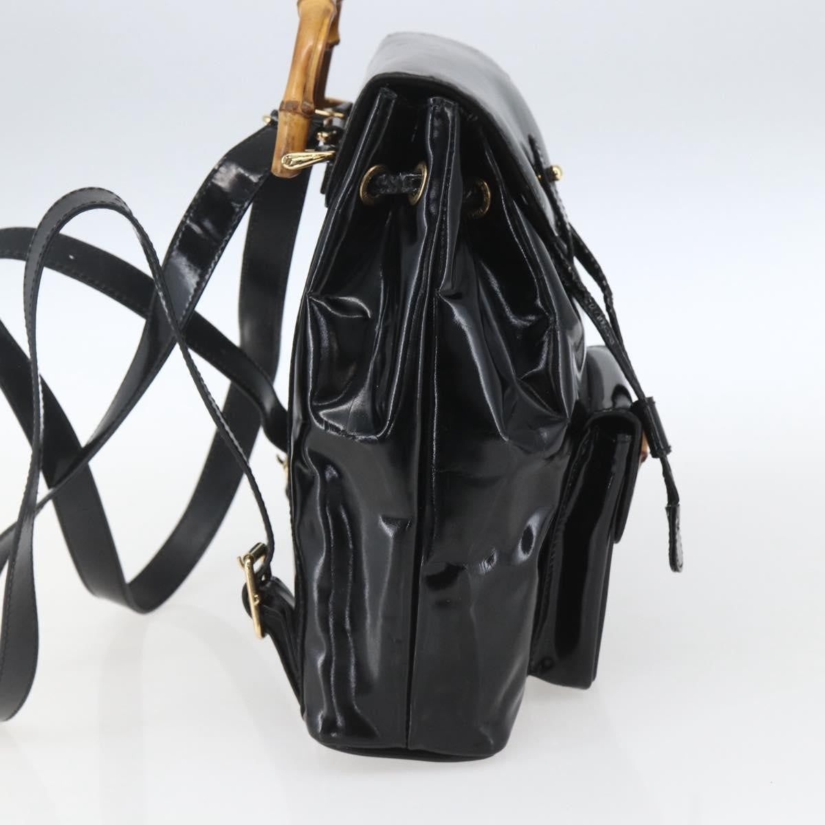 Gucci Vintage Bamboo Patent Black Patent_Leather Backpack Bag (Pre-Owned)