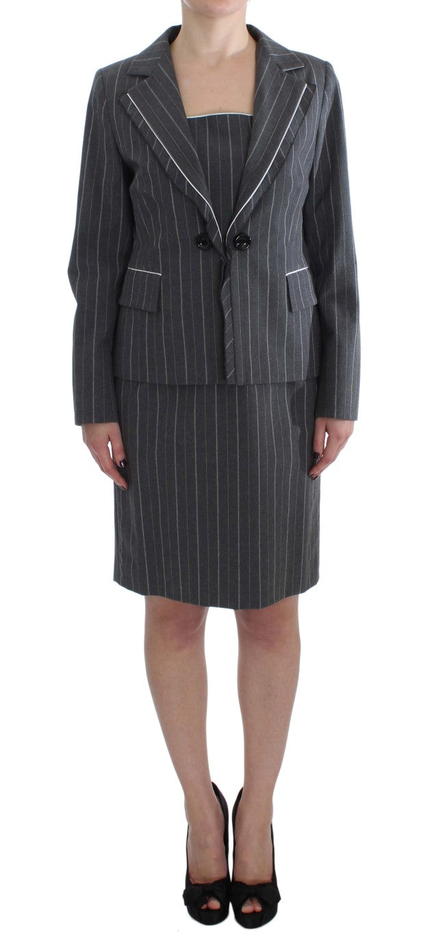 BENCIVENGA Elegant Gray Striped Dress & Blazer Suit Women's Set