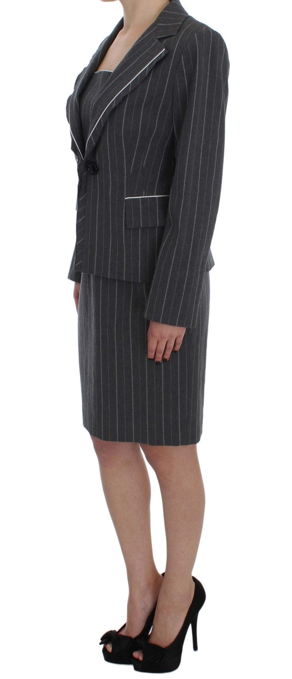 BENCIVENGA Elegant Gray Striped Dress & Blazer Suit Women's Set