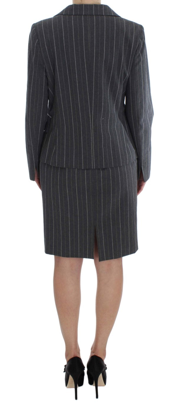 BENCIVENGA Elegant Gray Striped Dress & Blazer Suit Women's Set