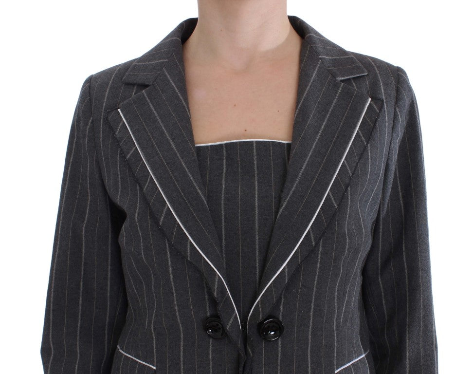 BENCIVENGA Elegant Gray Striped Dress & Blazer Suit Women's Set