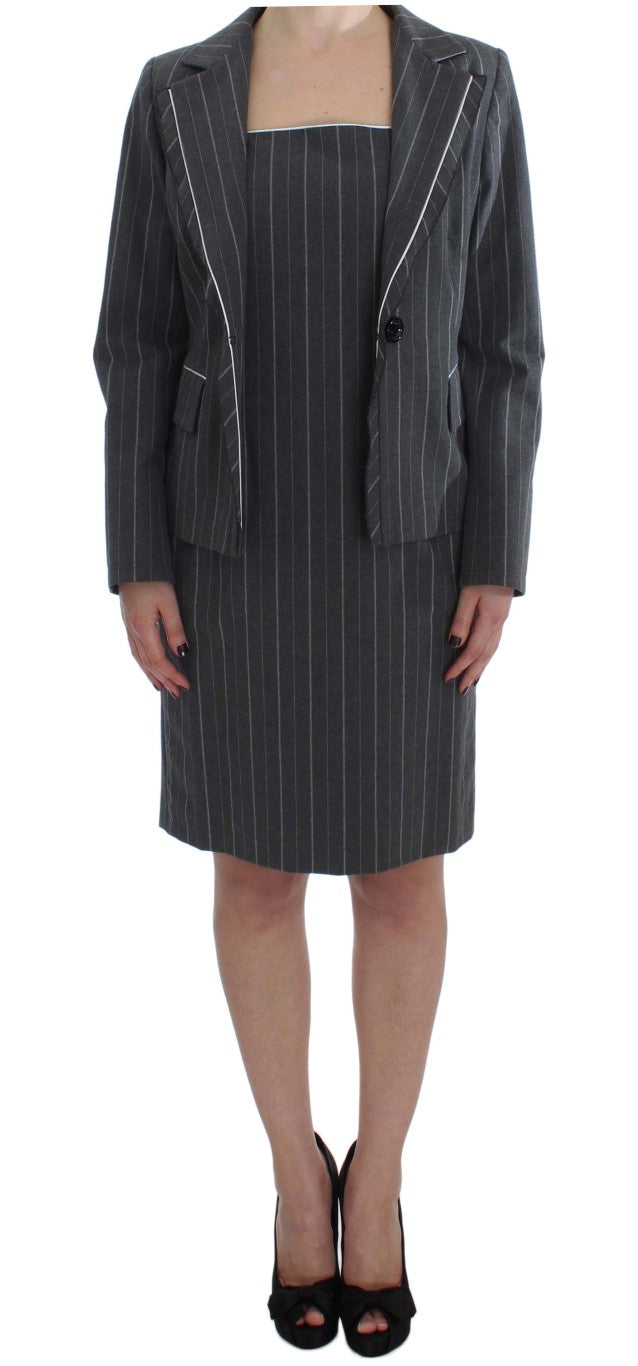 BENCIVENGA Elegant Gray Striped Dress & Blazer Suit Women's Set