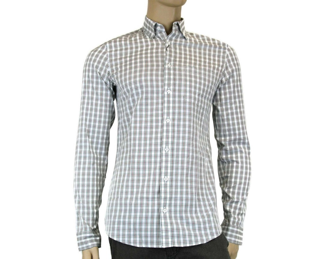 Gucci Men's Green Red Plaid Cotton Slim Dress Shirt(Size 16.5) Gucci Men's Green Red Plaid Cotton Slim Dress Shirt(Size 16.5)