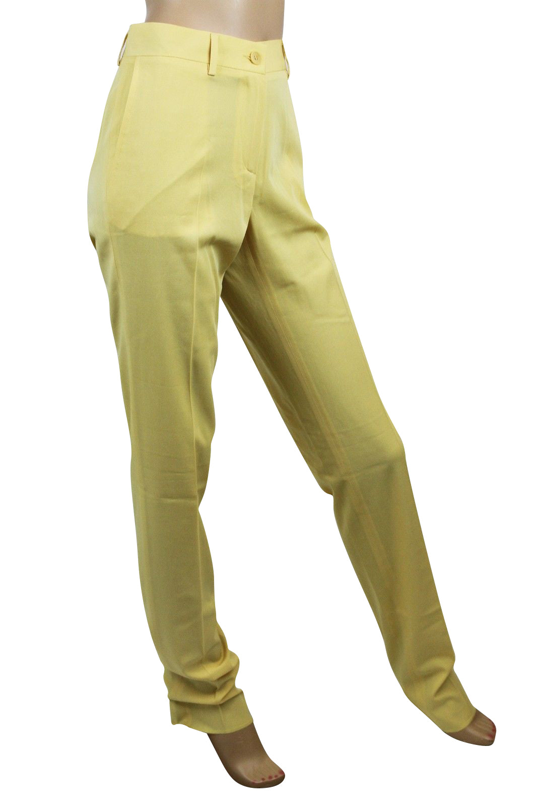 Bottega Veneta Women's Belt Line Yellow Virgin Wool Dress Pant (42, Yellow)