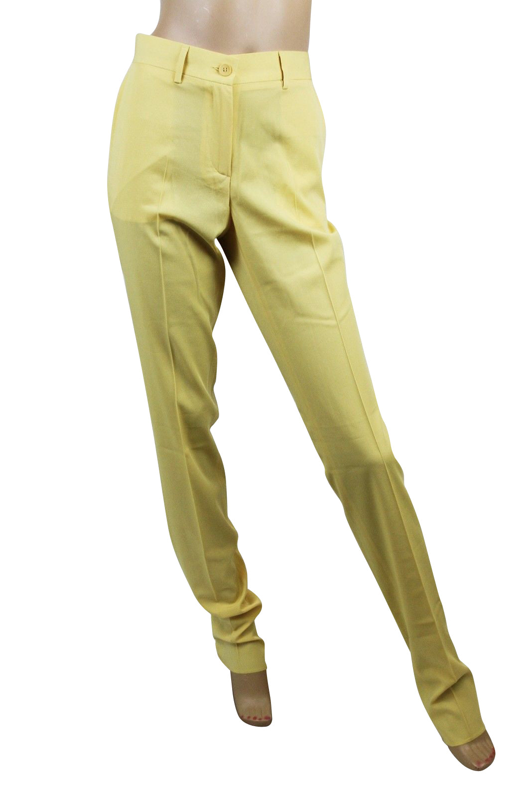 Bottega Veneta Women's Belt Line Yellow Virgin Wool Dress Pant (44)