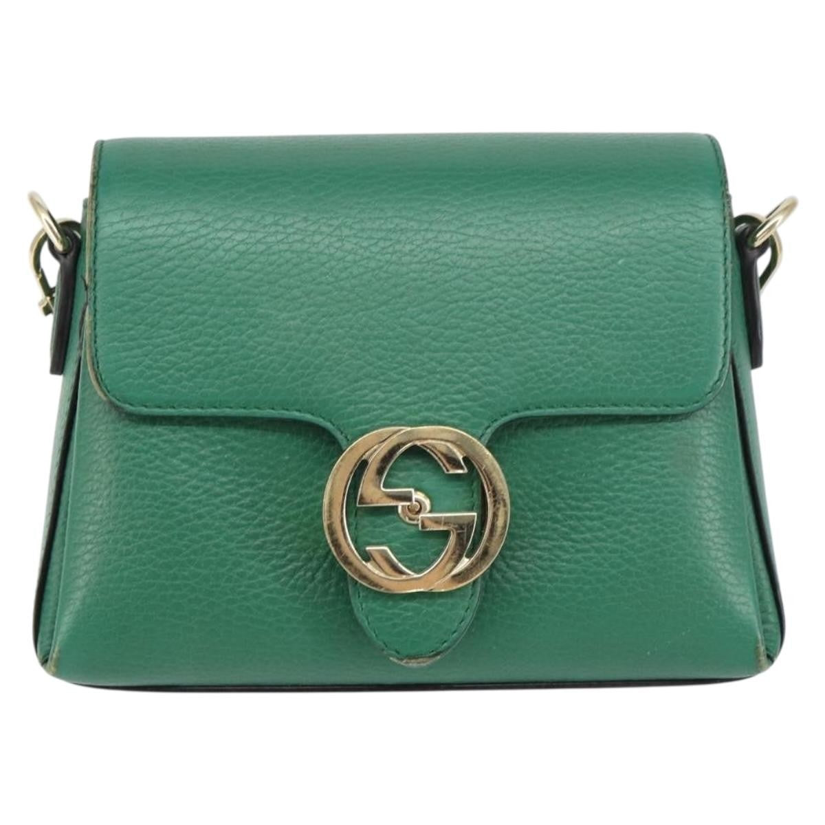 Gucci Interlocking Chain Leather Green Leather Shoulder Bag Bag (Pre-Owned)