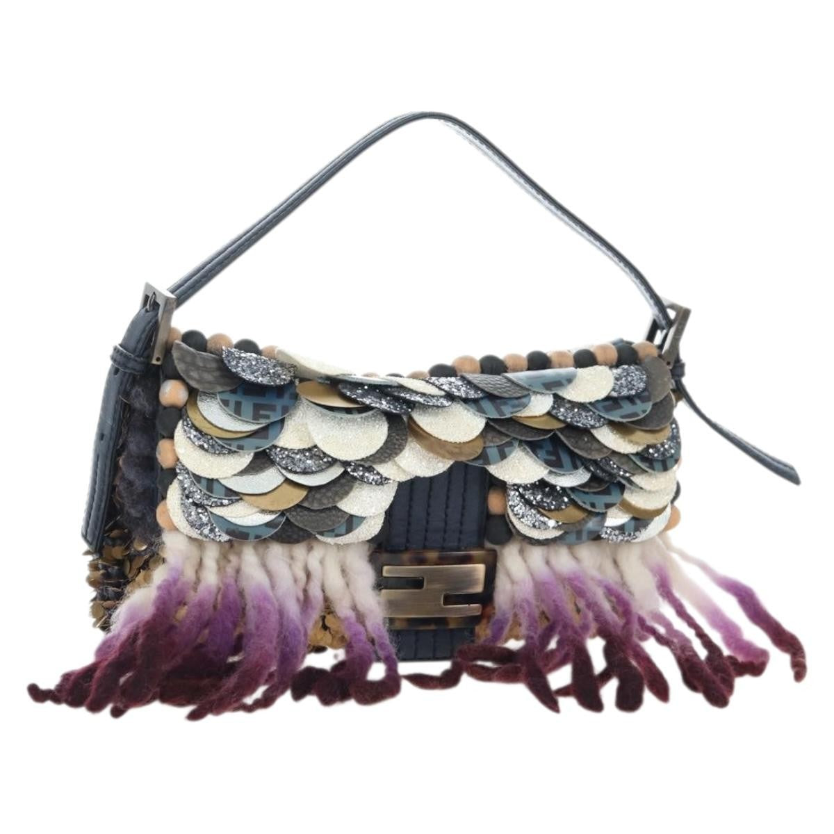 Fendi Mamma Baguette Zucca Jacquard Velvet Multicolour Wool Shoulder Bag Bag (Pre-Owned)