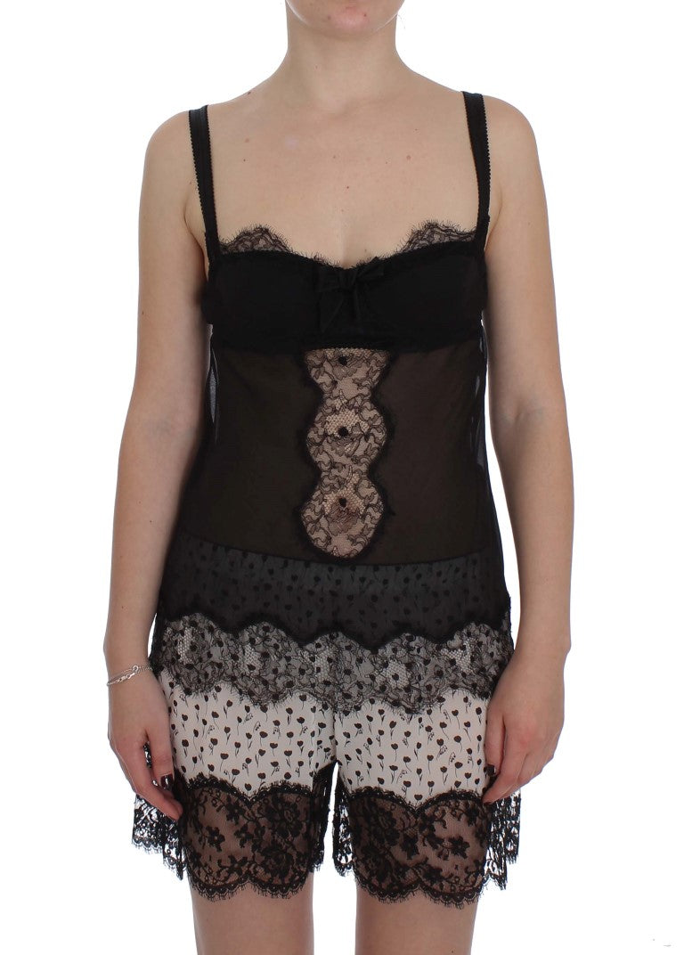 Dolce & Gabbana Black Silk Floral Lace Lingerie Top Underwear