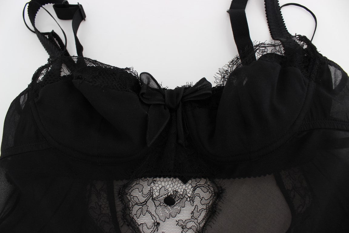 Dolce & Gabbana Black Silk Floral Lace Lingerie Women's Top