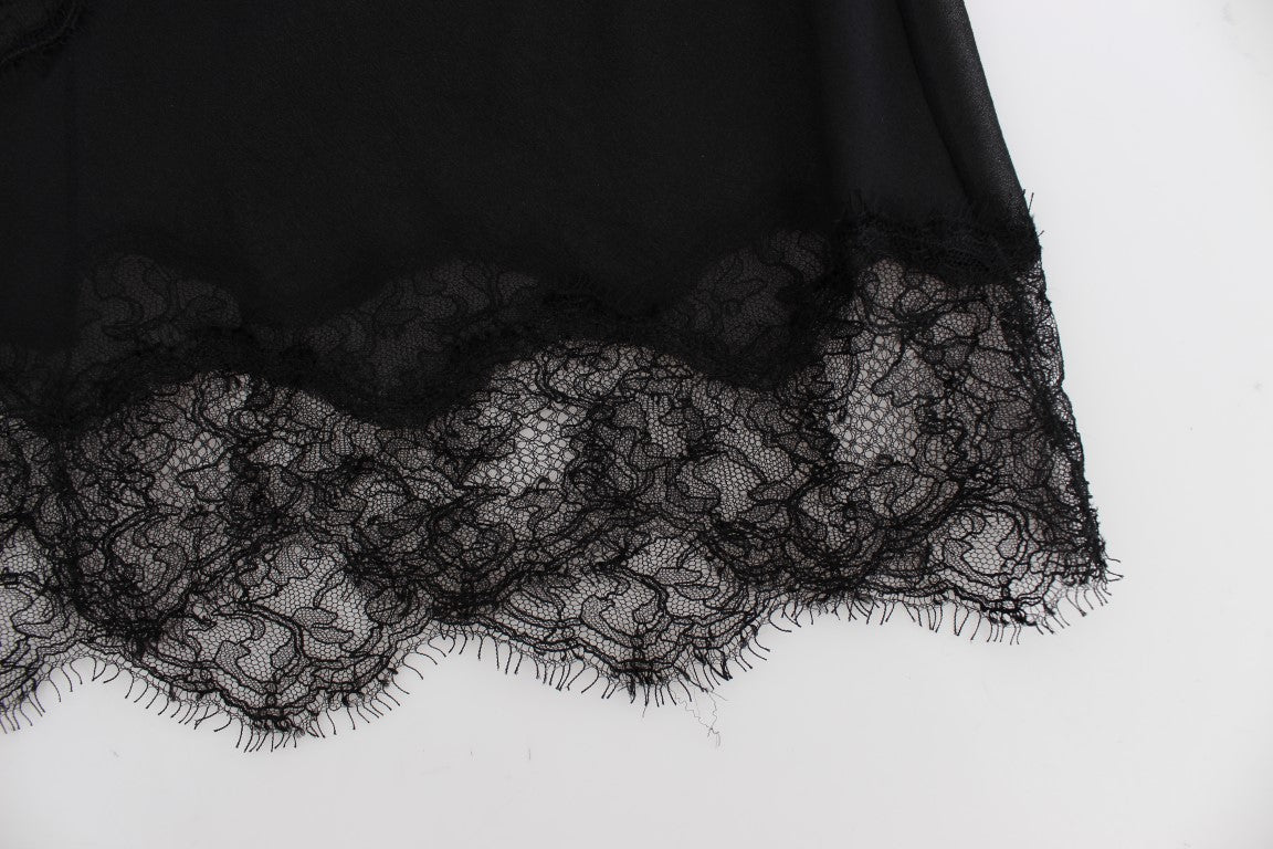 Dolce & Gabbana Black Silk Floral Lace Lingerie Women's Top