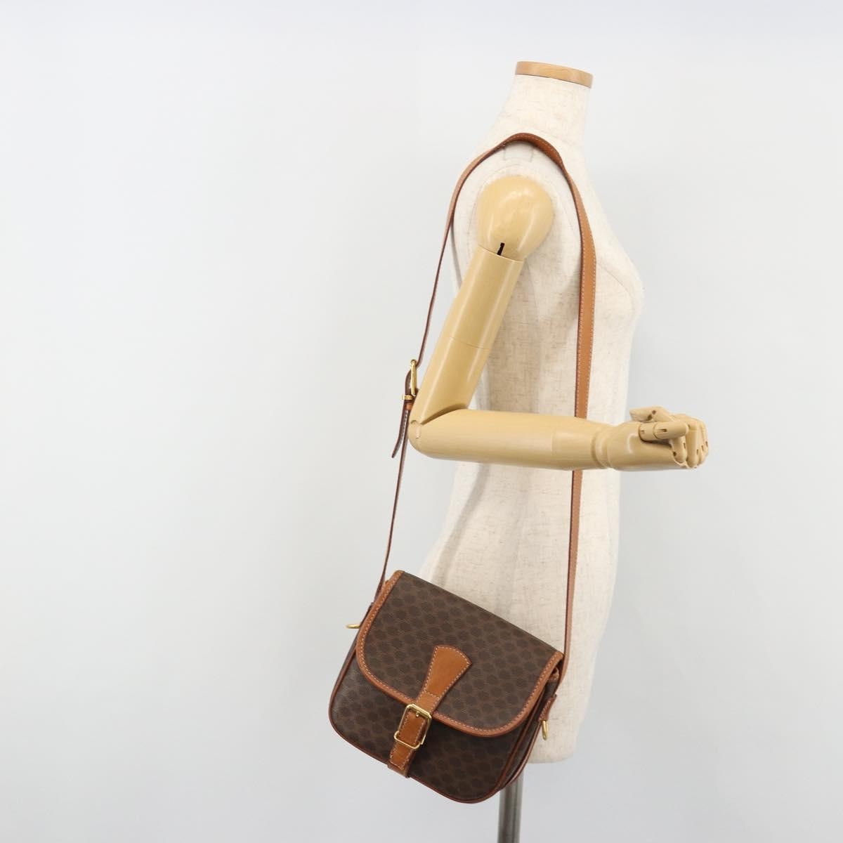 Celine Vintage Macadam Canvas And Leather Brown Canvas Shoulder Bag Bag (Pre-Owned)