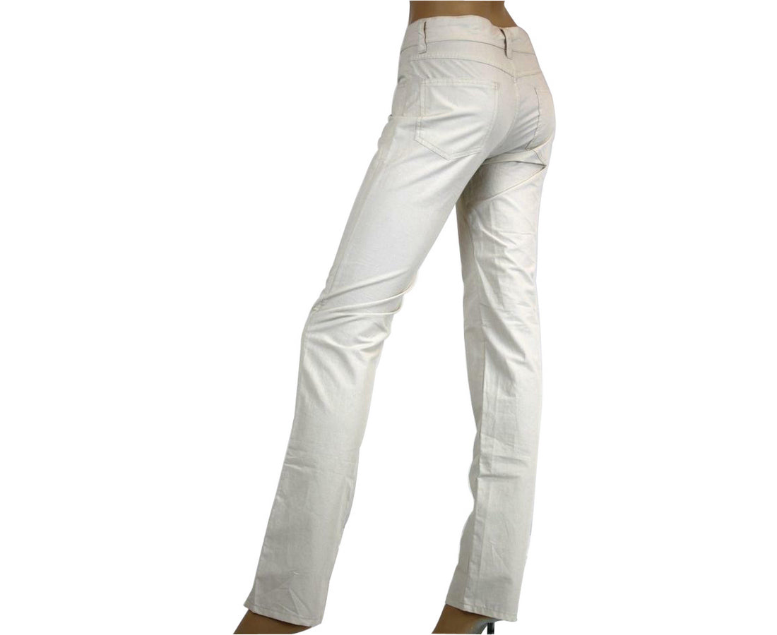 Bottega Veneta Women's Front Button Beige Cotton Flax Pants (40)