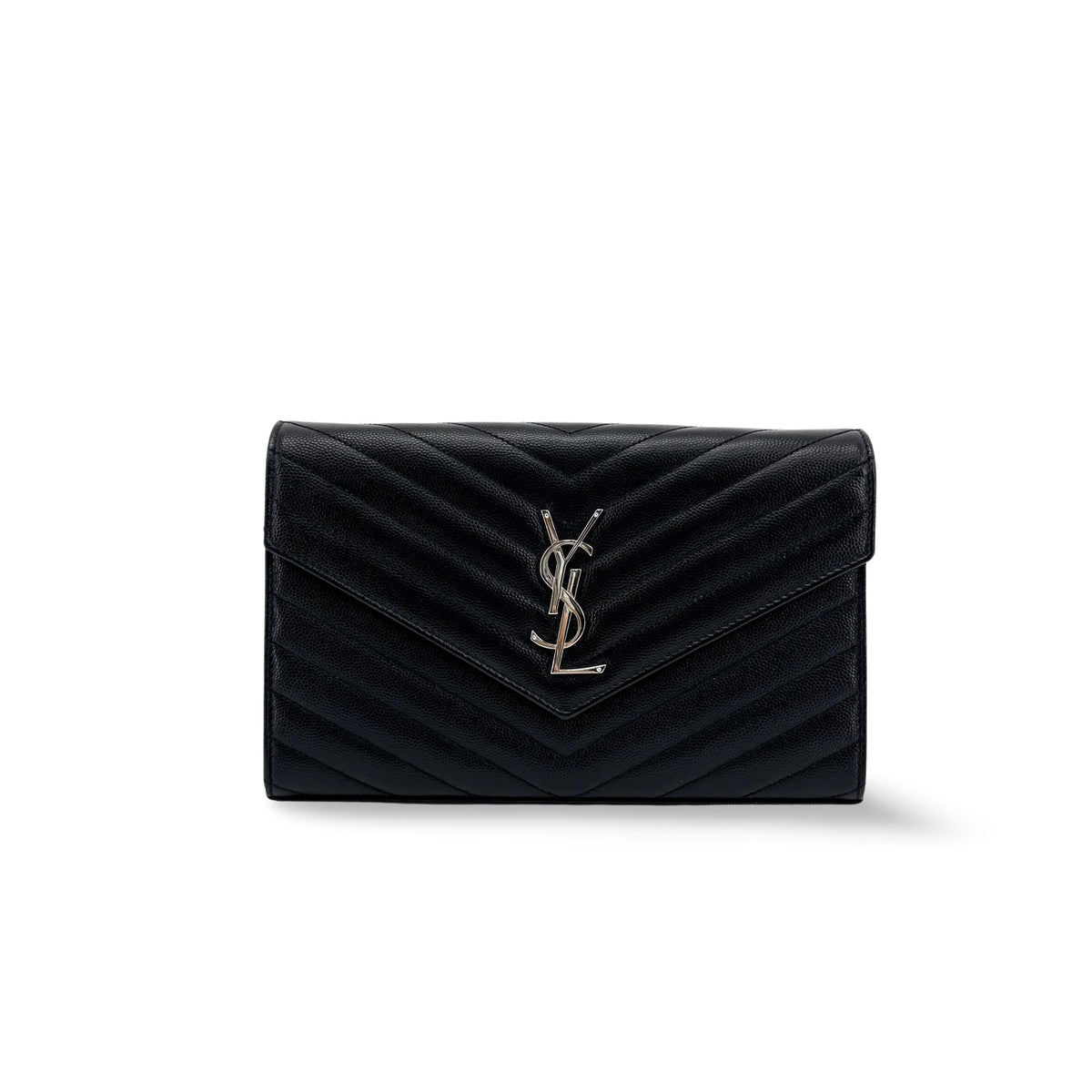 Saint Laurent Classic Monogram Wallet On Chain Matelasse Chevron Leather Black Leather Crossbody Bag Bag (Pre-Owned)