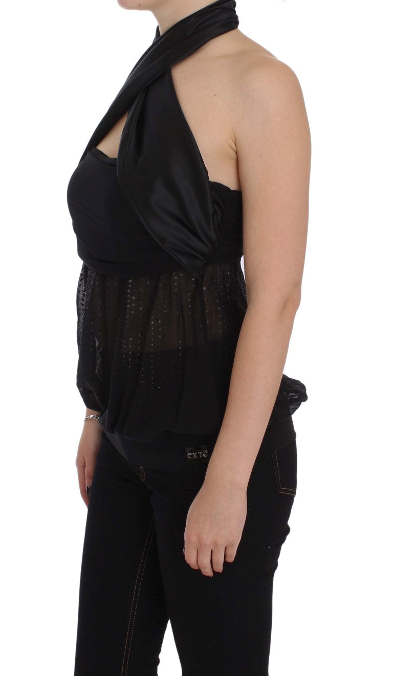 Exte Elegant Black Evening Wrap Top Women's Blouse