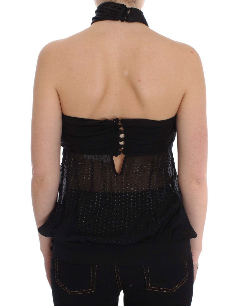 Exte Black Neck Wrap Top Women's Blouse