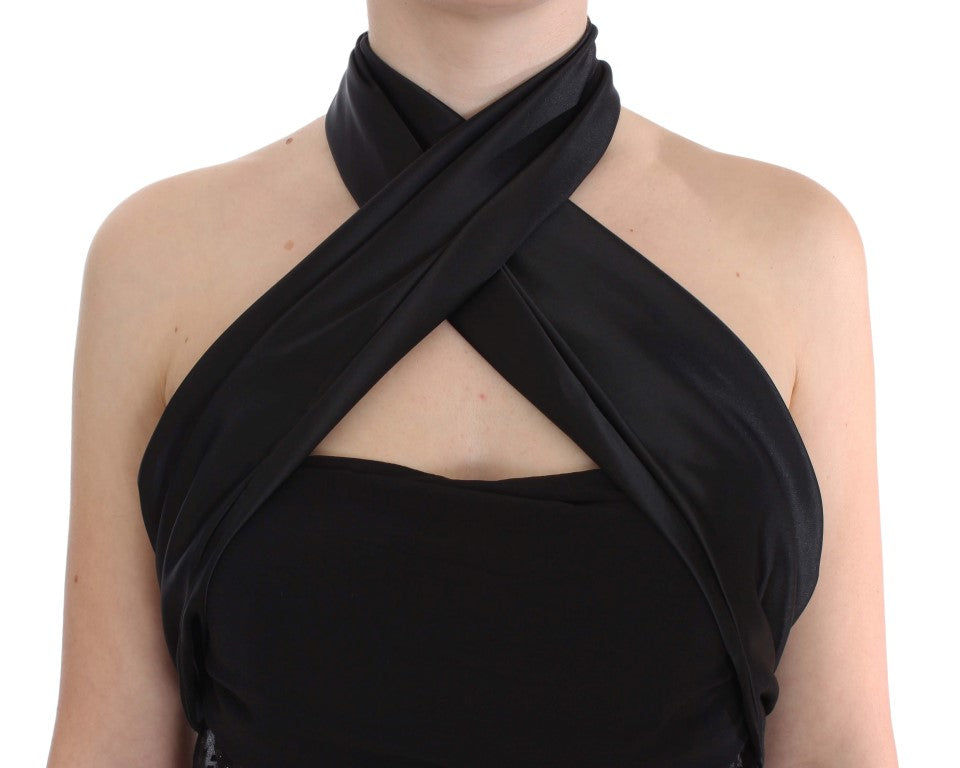 Exte Elegant Black Evening Wrap Top Women's Blouse