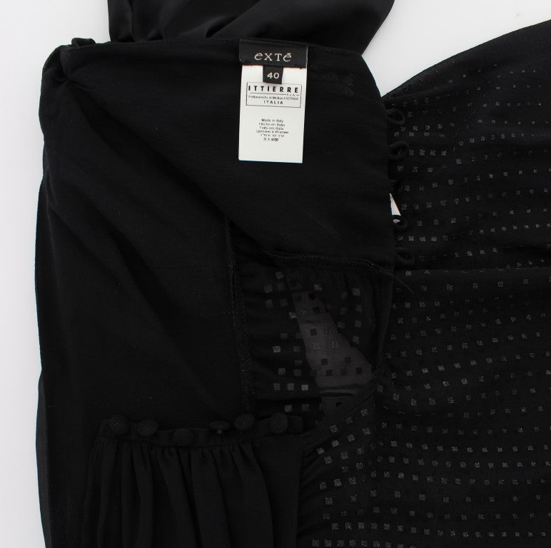 Exte Elegant Black Evening Wrap Top Women's Blouse