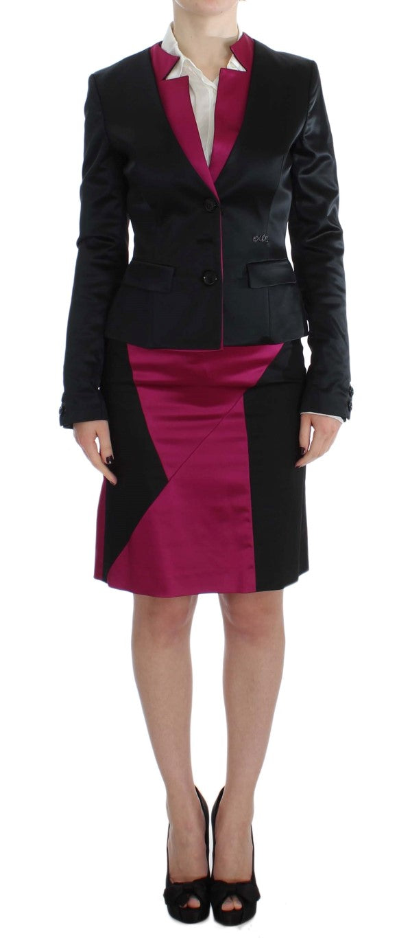 Exte Chic Black and Pink Skirt Suit Women's Ensemble