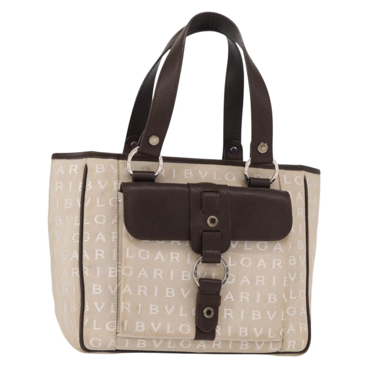 Bvlgari Logomania Canvas Beige Canvas Handbag (Pre-Owned)