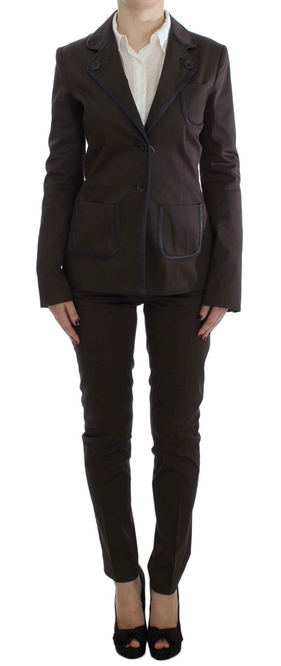 Exte Chic Brown Cotton-Elastane Suit Women's Set